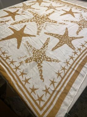 Codello Starfish Love Summer Viscose linen scarf  - White and Mustard